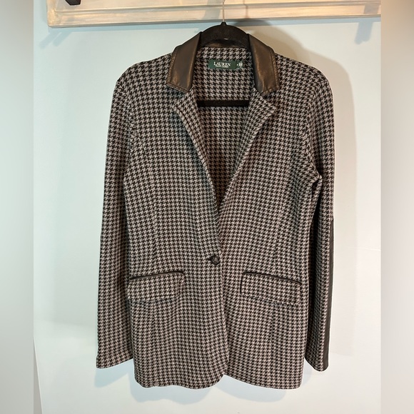 Lauren Ralph Lauren Jackets & Blazers - Lauren by Ralph Lauren Houndstooth Knit Blazer with Elbow Pads in Black/Gray